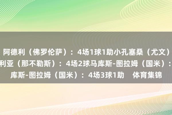阿德利(佛罗伦萨):4场1球1助小孔塞桑(尤文):3场2助克瓦拉茨赫利亚(那不勒斯):4场2球马库斯-图拉姆(国米):4场3球1助 体育集锦